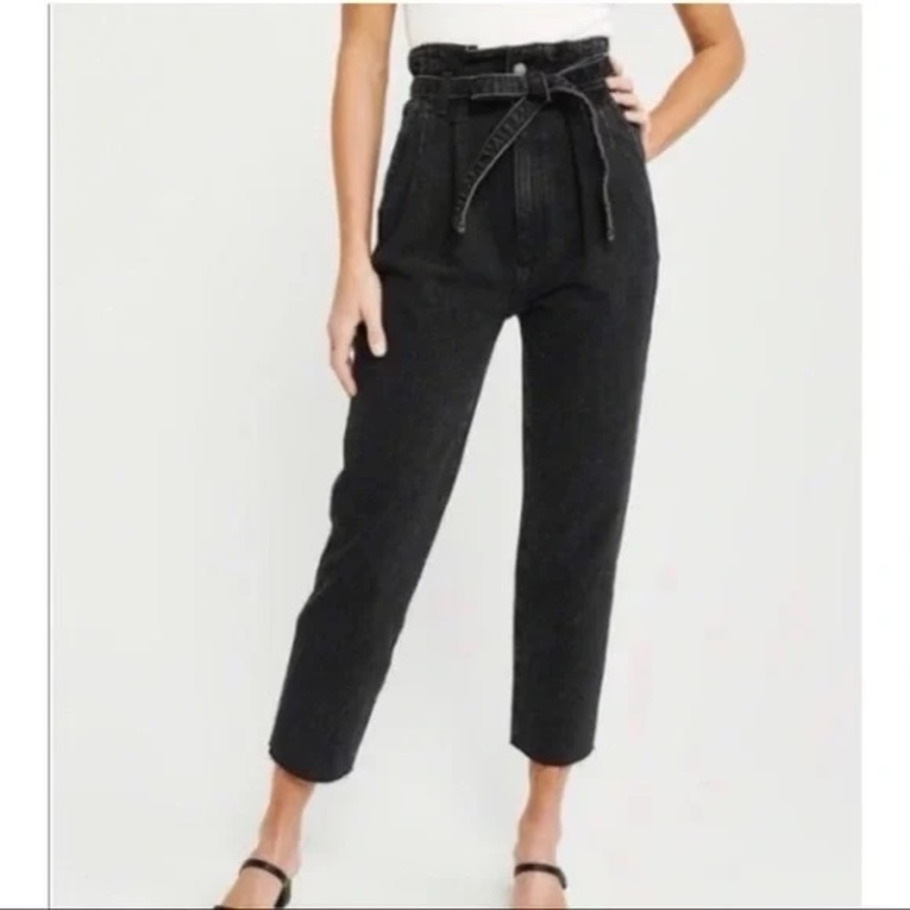 Abercrombie & Fitch Black Paper Bag Waist Mom Jeans